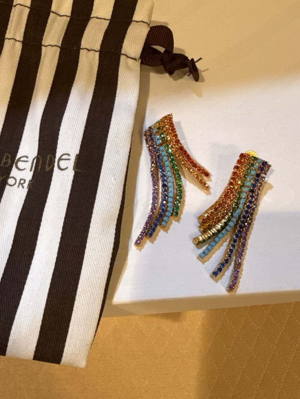 Henri Bendel Rainbow Rhinestone Fringe Earrings